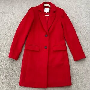 Red Wool Mid Length Single Breasted Peacoat - Women's Fall / Winter Coat